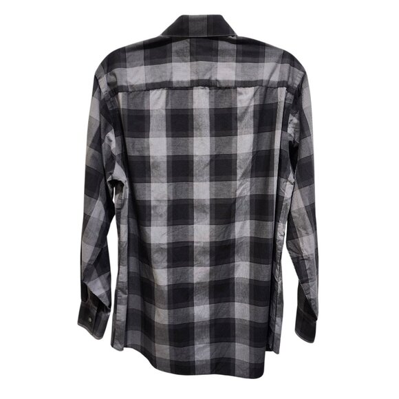 Geoffrey Beene Mens 15.5 32/33 Plaid Long Sleeve Dress Shirt Gray Black Classic - Picture 5 of 9
